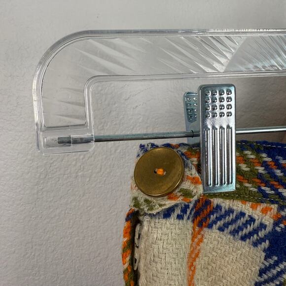 Vintage Loubella 19760s 1970s Vest Skirt Set Wool Plaid Golden Buttons XS Orange - Picture 10 of 11